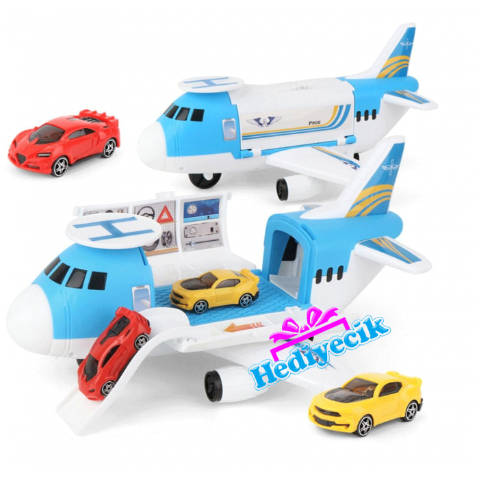 Air Transport Oyuncak Pilli Işıklı Kargo Uçağı 2 adet Arabalı 