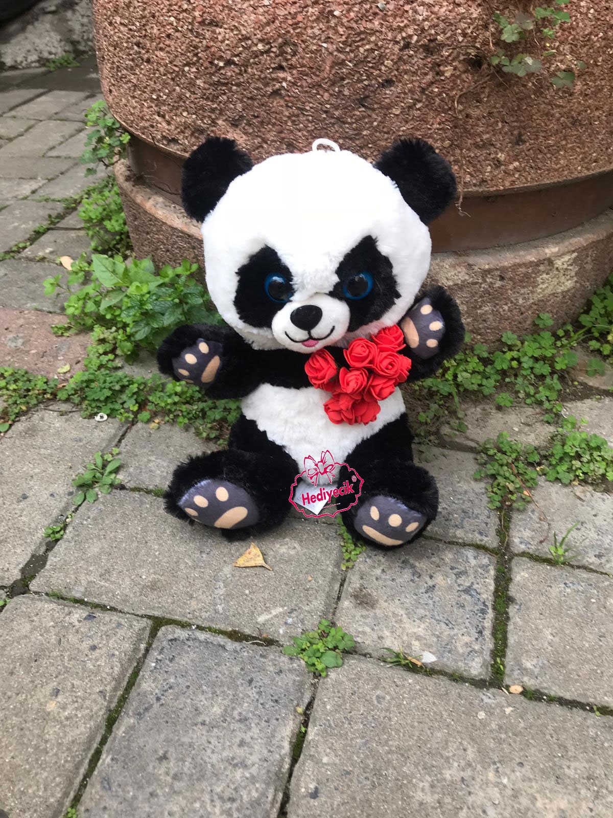 Pelus Panda Selay Pelus Oyuncak Panda Kirmizi Gul Tutan Senimli Sirin Panda 28 Cm